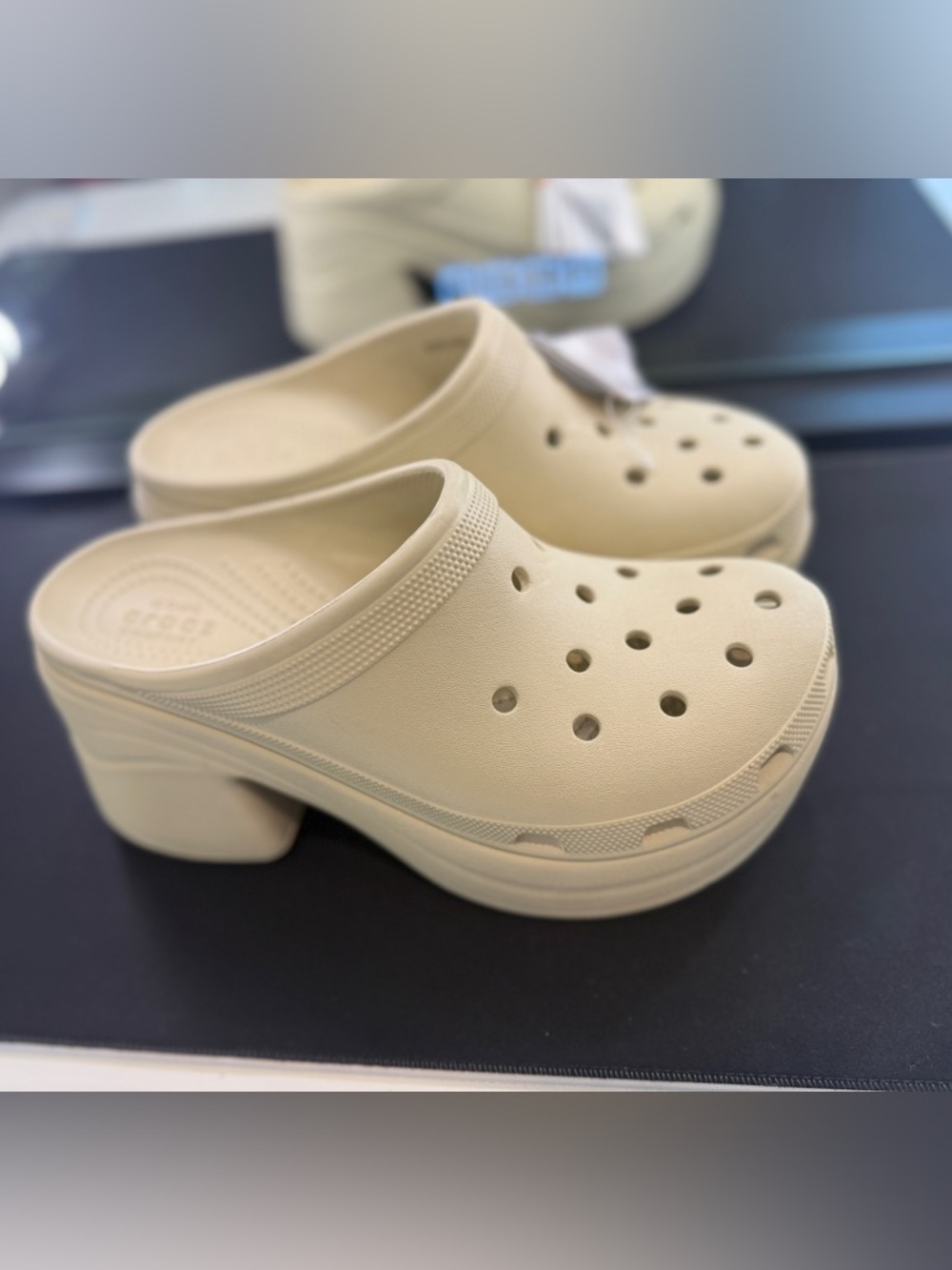 CROCS Siren Clogs Platform Mules Block High Heels Slip-on Bone Ivory EVA Size 10